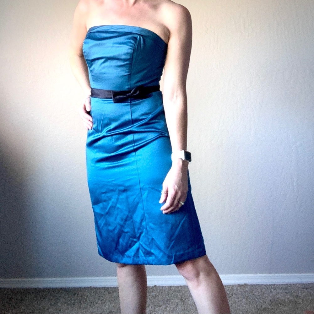 Alfred Angelo Satin Strapless Dress Teal w/ Black